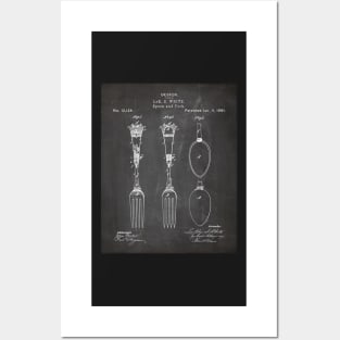 Kitchen Fork Spoon Patent - Chef Cook Farmhouse Décor Art - Black Chalkboard Posters and Art